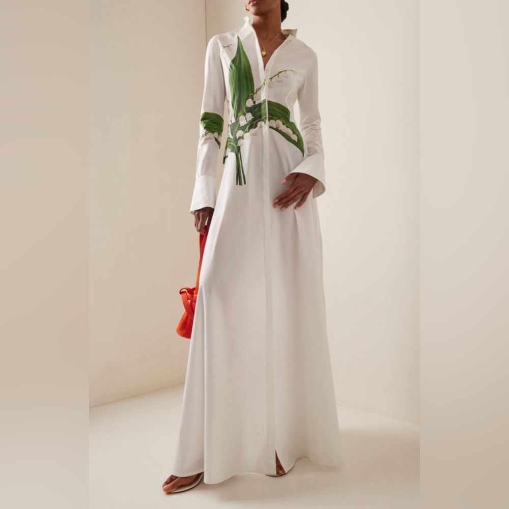 Oscar De La Renta Lily of the Valley Cotton Poplin Maxi Dress